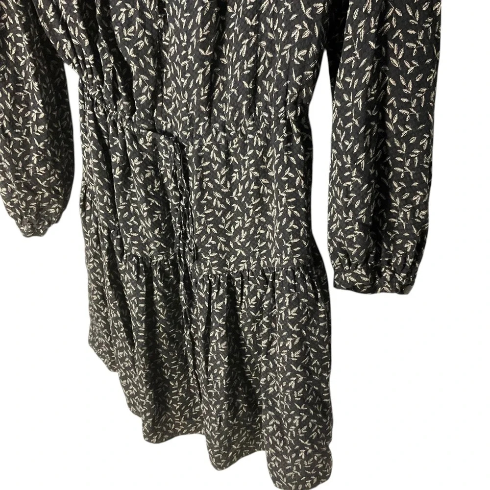 Rebecca Taylor Silk Tiered Mini Dress Black White Leaf Feminine‎ Print Size 6